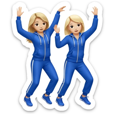 two girls dancing one is blond and one is brunette they are wearing royal blue track suits sticker