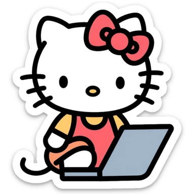 Hello Kitty using a computer laptop sticker