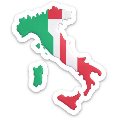 3D illustration of the map of Italy with the Italian flag overlay, vivid and bright flag colors sticker