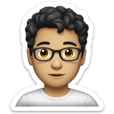 young age developer with glasses, black hair and brown eyes, white skin and hairstyle like Robert Downie Jr. sticker