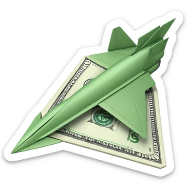 Paper plane made of money side view sticker