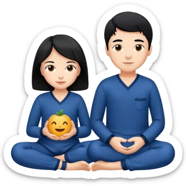 black haired boy and a girl in navy blue pajamas sticker