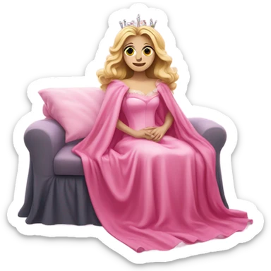 Glinda from wicked in her pink dress is sick coverd by a blanket sticker