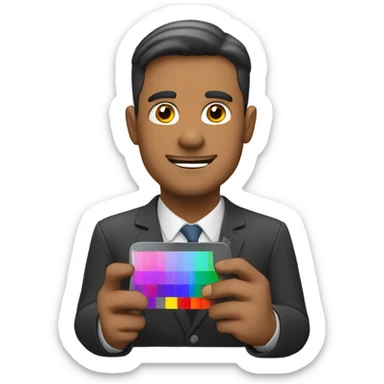 a man with a smartphone showing color charts sticker