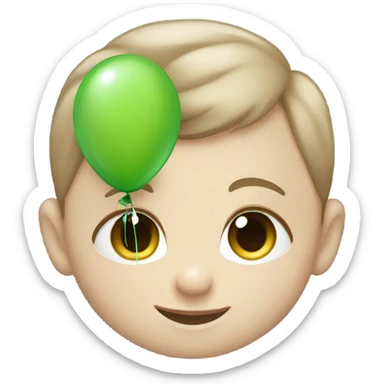 white baby with brown hair and blue eyes holding a green balloon  sticker