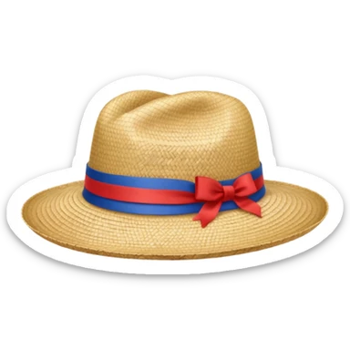 rural wide-brimmed straw hat light beige color with a red white and blue ribbon sticker