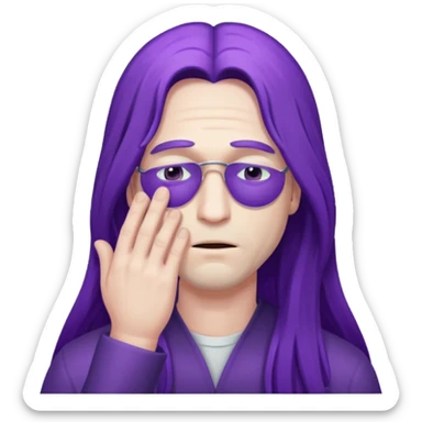 men with purple long hair which cover eyes sticker