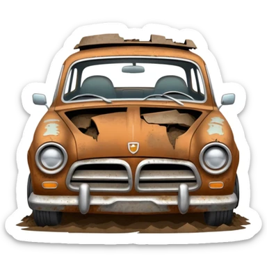 a rusty crappy demolished car sticker