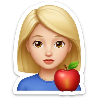 eva with an apple sticker