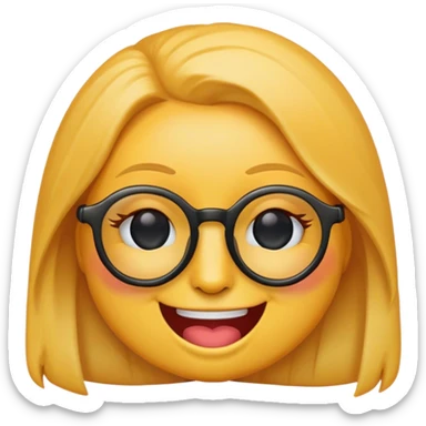 female yellow smiley face emoji, winking, glasses, no nose sticker