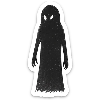 a tall black shadow, mysterious and looming, minimal background sticker
