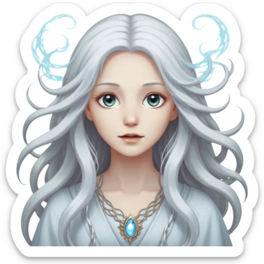 White silver Long Haired Women, Mystic seer — hair floating, glowing eyes sticker
