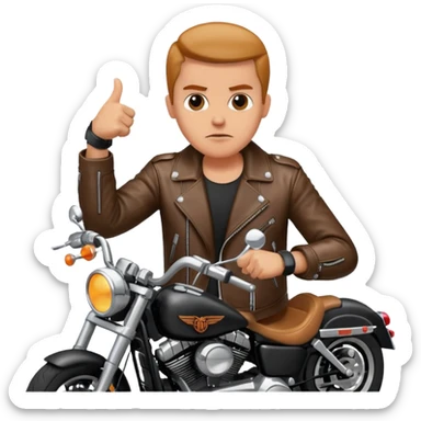 Biker on Harley motorcycle with his thumbs down sticker