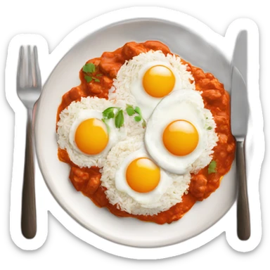 tikka masala, fried eggs and rice on a plate sticker