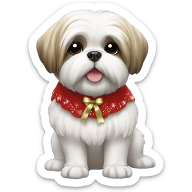 Shi tzu dog wearing Christmas dress sticker