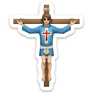 Crucified Liam Gallagher in the style of Jesus full body on cross in mod clothing sticker