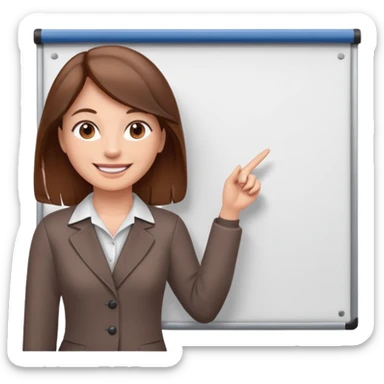 Happy instructor female brown hair whit board sticker