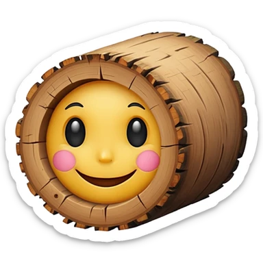 a log emoji with a small, cute smiley face sticker