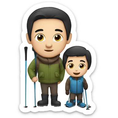 grandfather with black hair and baby ski sticker