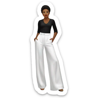 Realistic isolated pair of high waist long wide leg dressy casual pants in white sticker