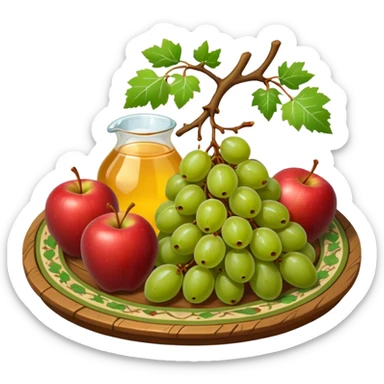 medieval fruit platter object icon, grapes apples pears, rustic plate, small honey drizzle, cozy medieval vibe, 3D cartoon, mobile game icon style, clean background, no text, no watermark
 sticker