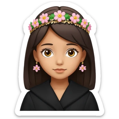 law student girl in black coat looking adorable with floral tiara sticker