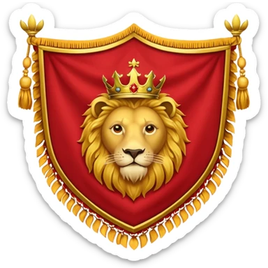Lion Banner — red cloth + gold crest sticker