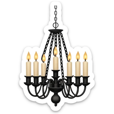 Simple minimalistic hanging chained black Ceiling chandelier with beige-white candles sticker