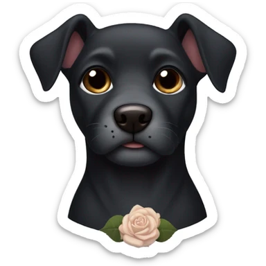 Short haired black dog with rose ears, greying muzzle and eyebrows, and brown eyes  sticker