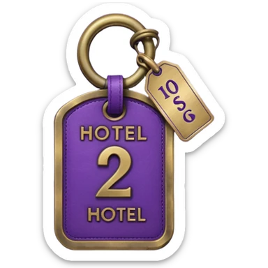 antique brass hotel key with large purple leather room number tag sticker