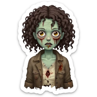 Zombie woman with curly, dark brown h longair (not thick or voluminous sticker
