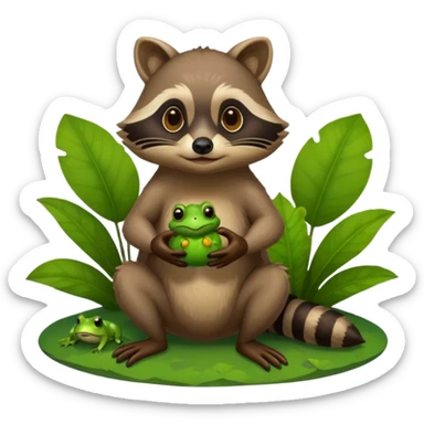 Raccoon holding a frog sticker