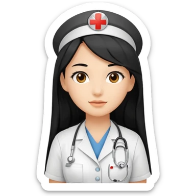 nurse assistence with long black hair sticker