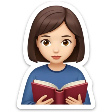 A brunette girl with a bob hairstyle reading a book Burgundy sticker