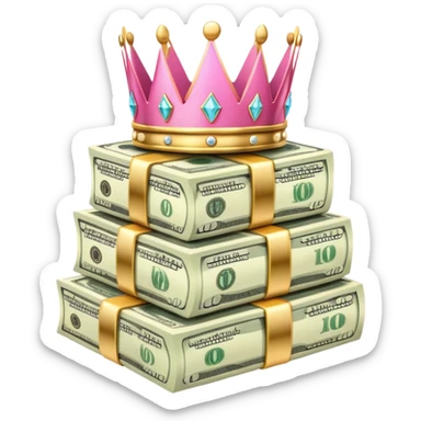 Money stack with pink crown sticker