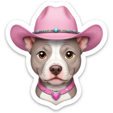 Gray and white pitbull with pink cow girl hat  sticker