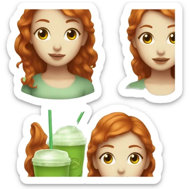 Redhead girl with iced matcha sticker