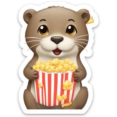Otter eating popcorn sticker