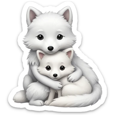 Arctic fox and white dog hugging  sticker