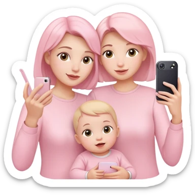 mother and baby taking selfie wearing pastel pink outfits sticker