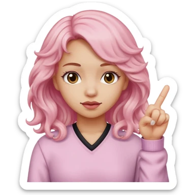 Girl in light pink with wavy hair putting up middle finger sticker