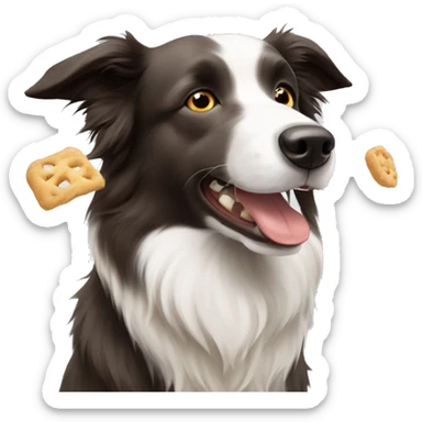 Ligh Grey brown border collie taking snacks sticker