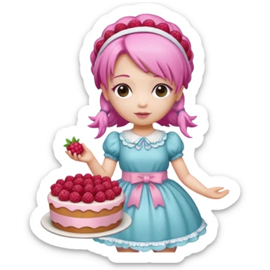 Isolated detaile illustration incredibly raspberry torte doll figurine full body with pink hair and a raspberry hairband sticker