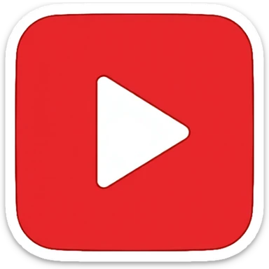 YouTube logo, red rectangle with rounded corners and white play button in the center sticker