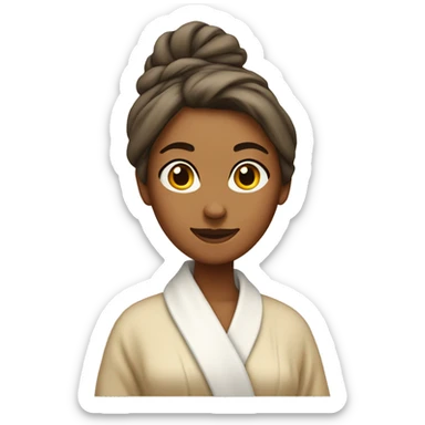 tan woman in robe with hair up in a towel sticker