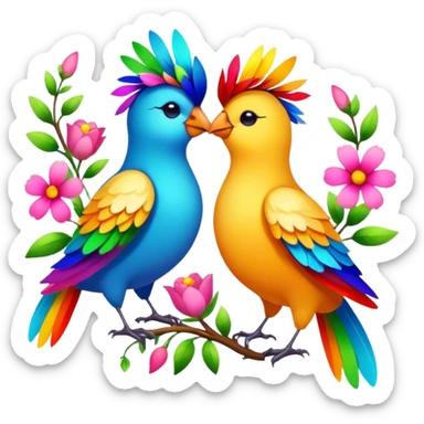 Two birds with flowers sticker
