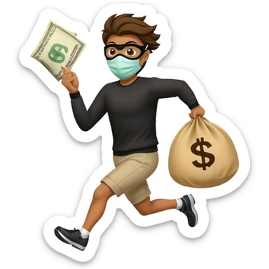 Thief running away with money bag  sticker
