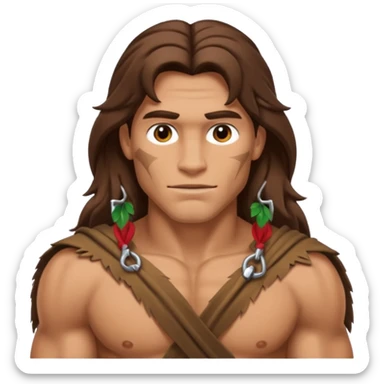Tarzan with long brown hair, brown loincloth sticker