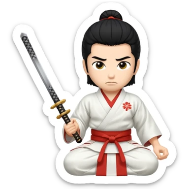 kneeling samurai in white kimono sticker
