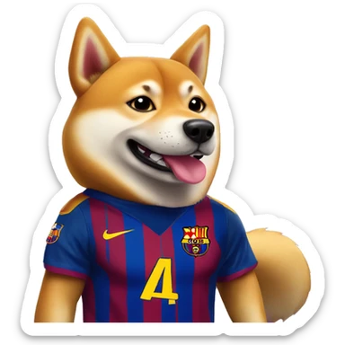 Shiba Inu with Barça soccer team tshirt sticker